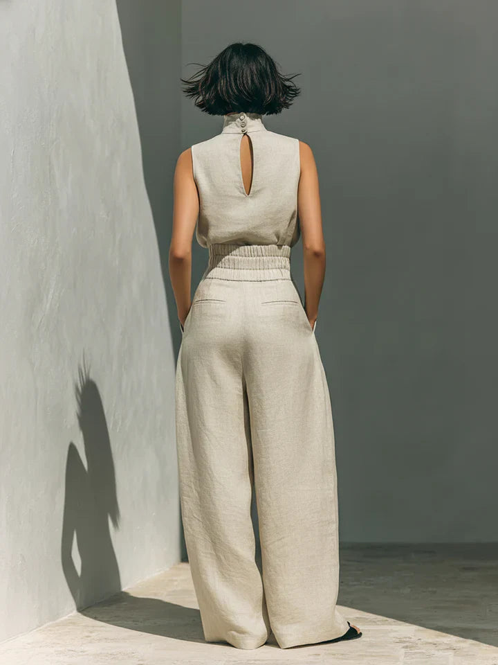 Flor — Minimalist Sleeveless Blouse & Wide-Leg Trousers (Cotton-Linen)