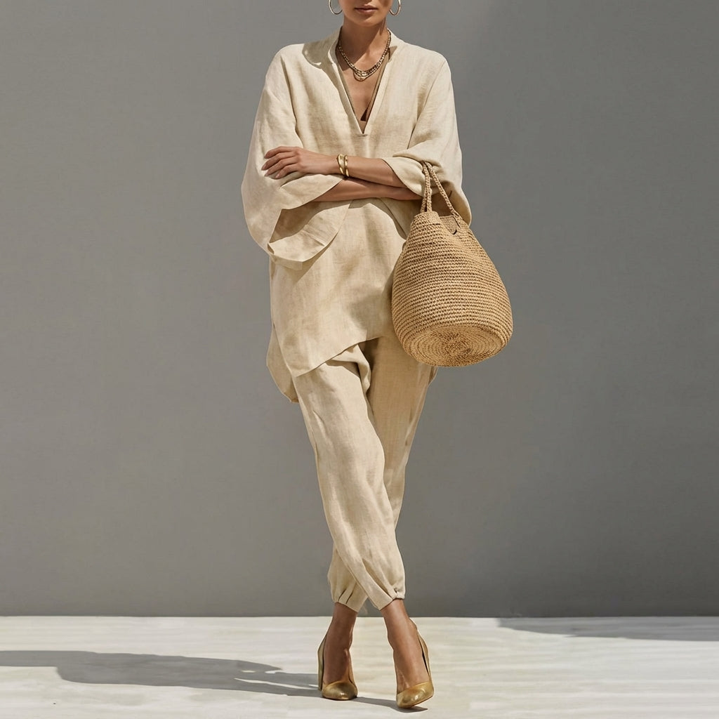 Marina — Casual V-Neck Two-Piece Set