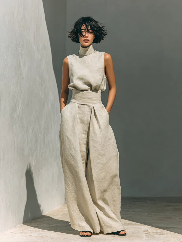 Flor — Minimalist Sleeveless Blouse & Wide-Leg Trousers (Cotton-Linen)