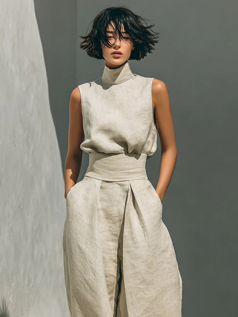 Flor — Minimalist Sleeveless Blouse & Wide-Leg Trousers (Cotton-Linen)