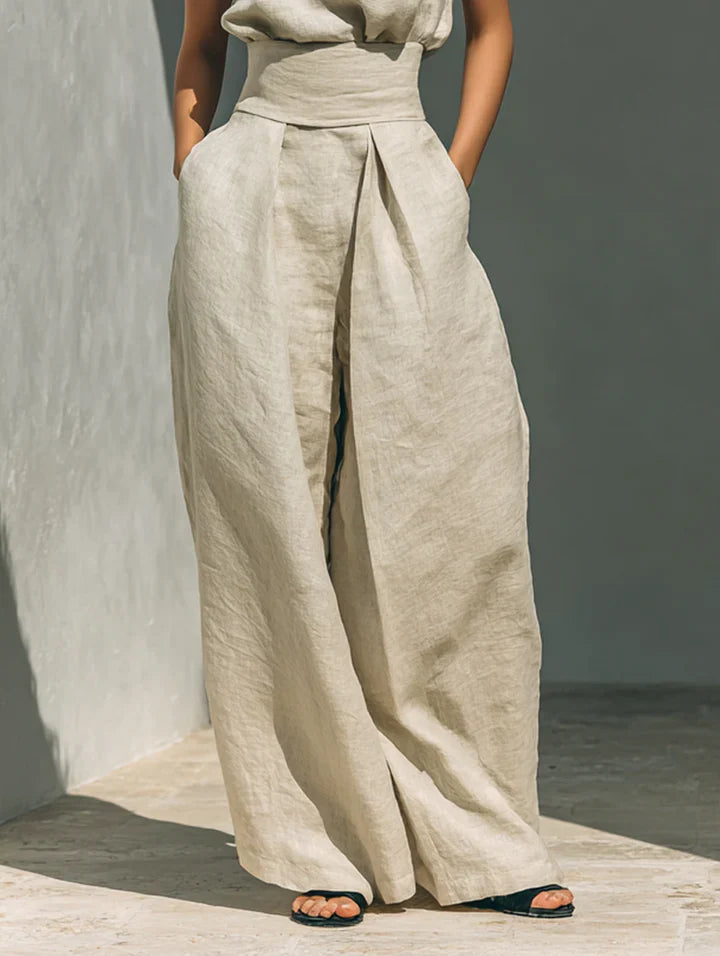 Flor — Minimalist Sleeveless Blouse & Wide-Leg Trousers (Cotton-Linen)
