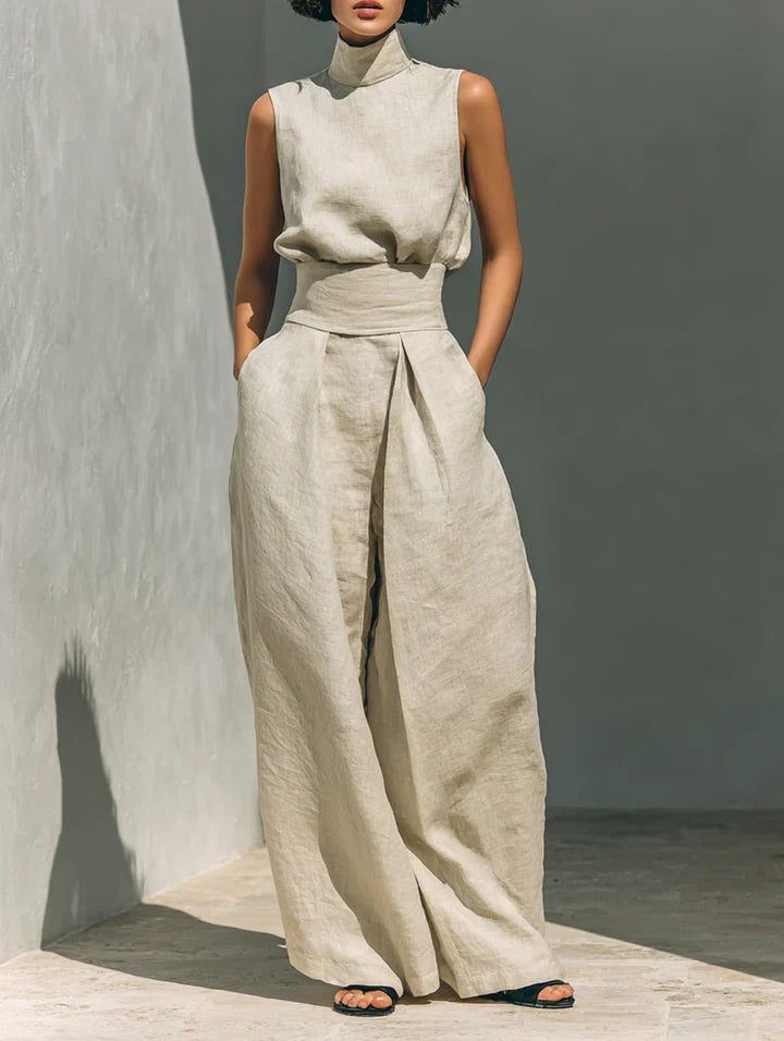 Flor — Minimalist Sleeveless Blouse & Wide-Leg Trousers (Cotton-Linen)