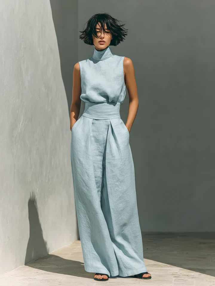Flor — Minimalist Sleeveless Blouse & Wide-Leg Trousers (Cotton-Linen)