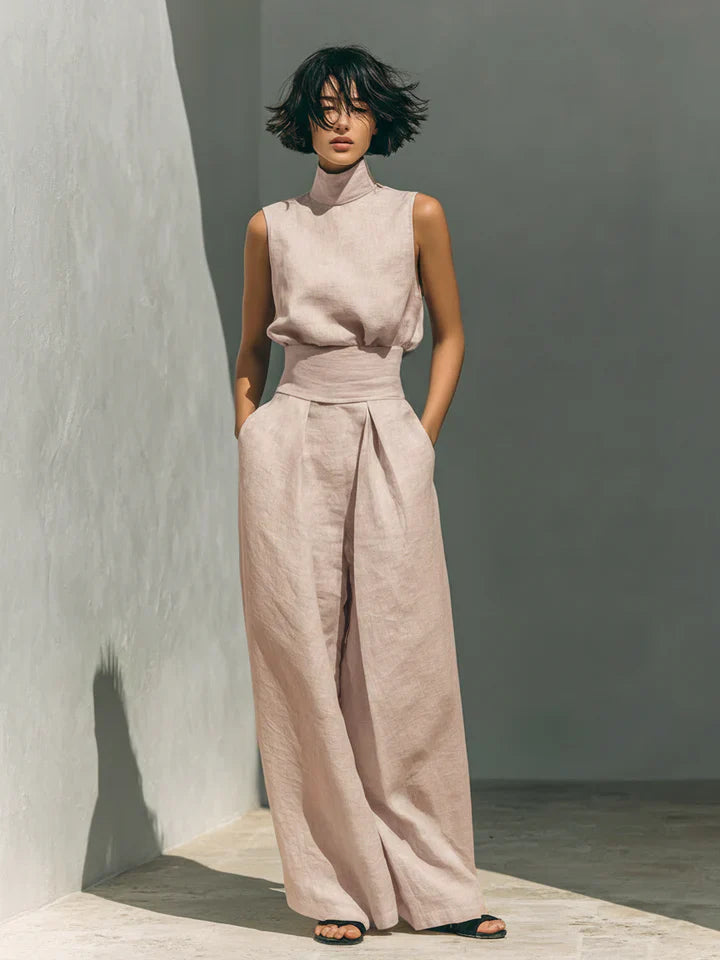 Flor — Minimalist Sleeveless Blouse & Wide-Leg Trousers (Cotton-Linen)