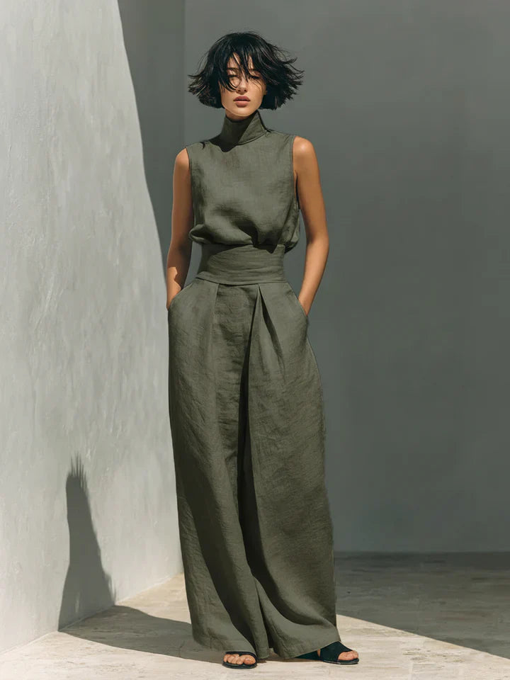 Flor — Minimalist Sleeveless Blouse & Wide-Leg Trousers (Cotton-Linen)