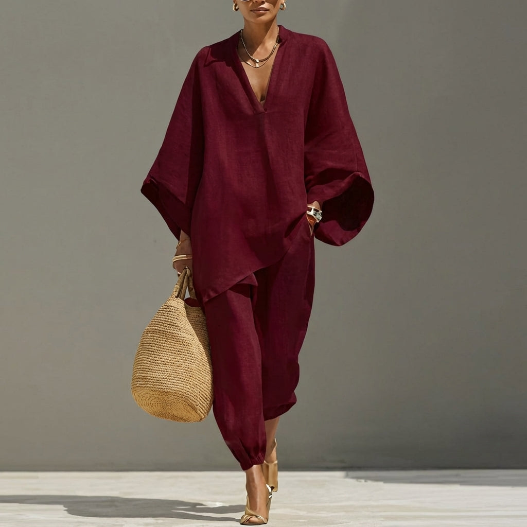 Marina — Casual V-Neck Two-Piece Set