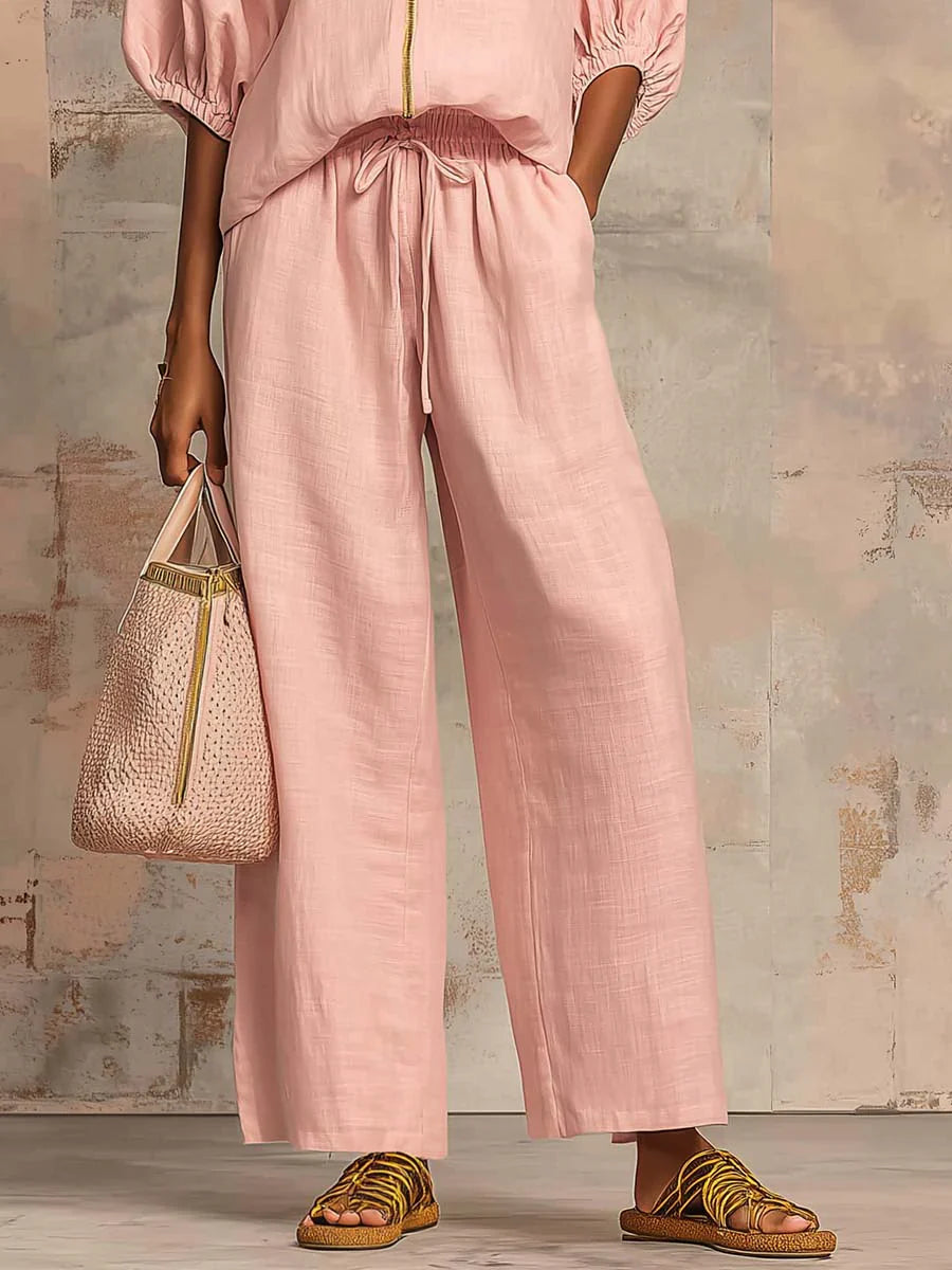 Alba — Two-Piece Set: Relaxed Button Shirt & Wide-Leg Trousers